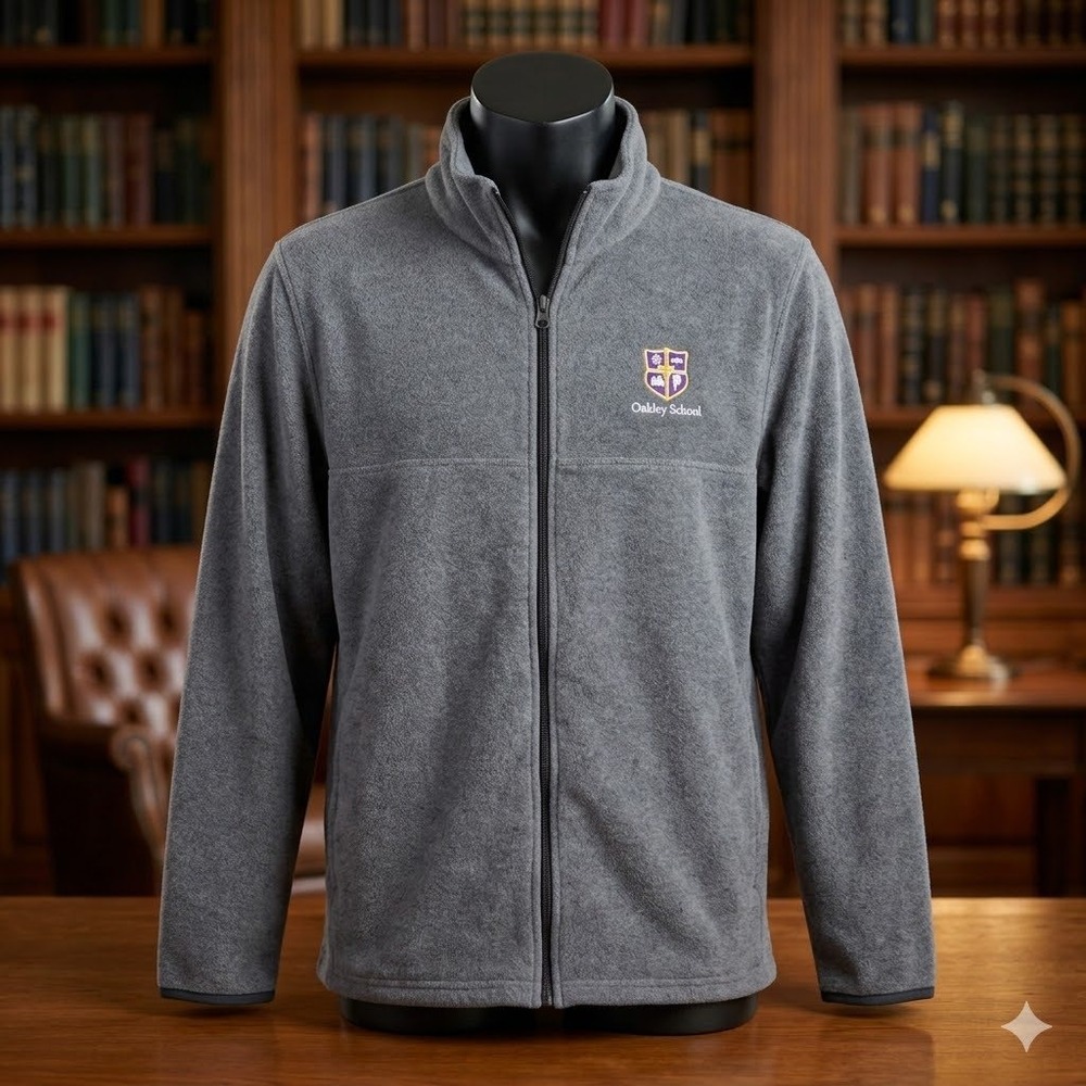 SAI Darlington School Fleece Jacket Mens L Gray Full‎ Zip Embroidered Crest